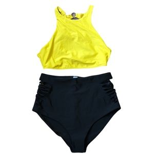 NWOT aerie Halter Bikini Black & Yellow Size L